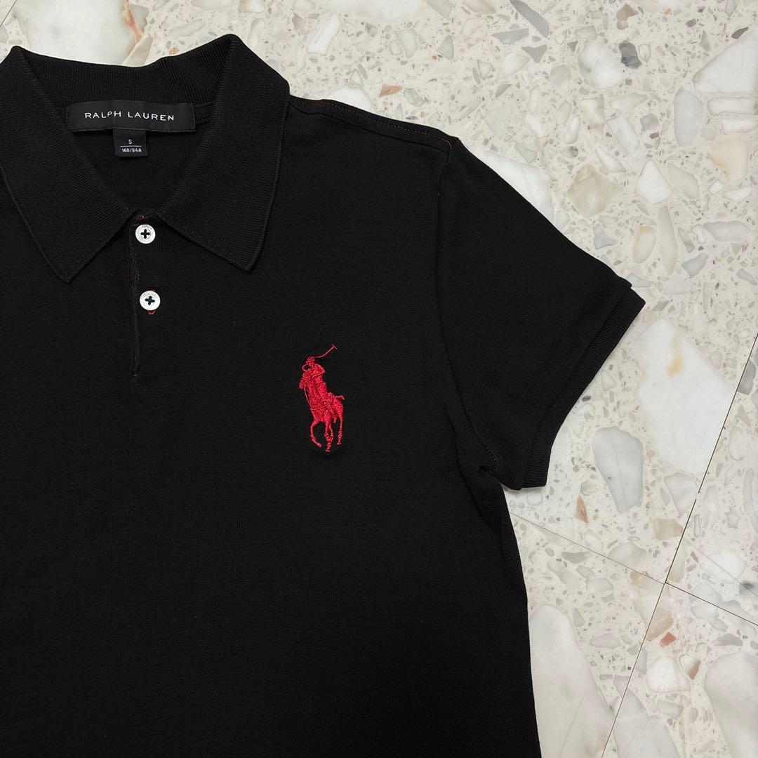 【希少】ラルフローレンブラックレーベル　綿ポロシャツ　夏　半袖　黒　S 赤刺繍